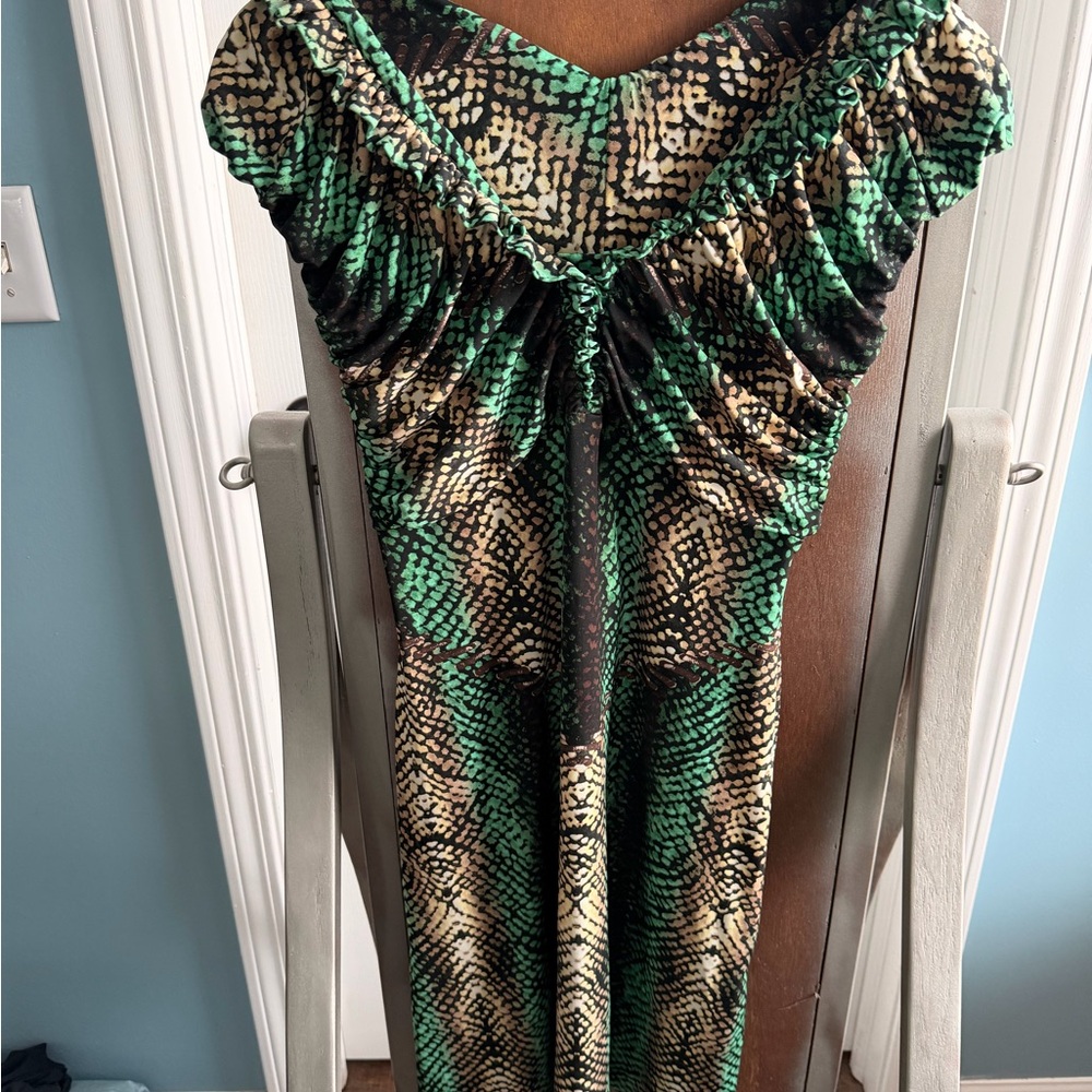 Green and Black Snake Skin Patterned Dress - Sz Small
